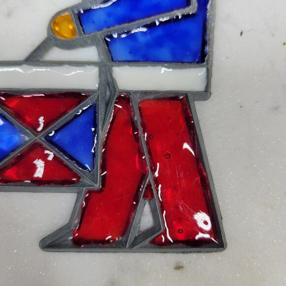 Vintage Drummer Boy Stained Glass Sun Catcher Blue Red Christmas Holiday - Picture 5 of 12